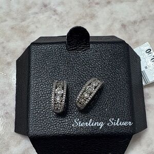 Sterling Silver Crystal Huggie Earrings - Silver